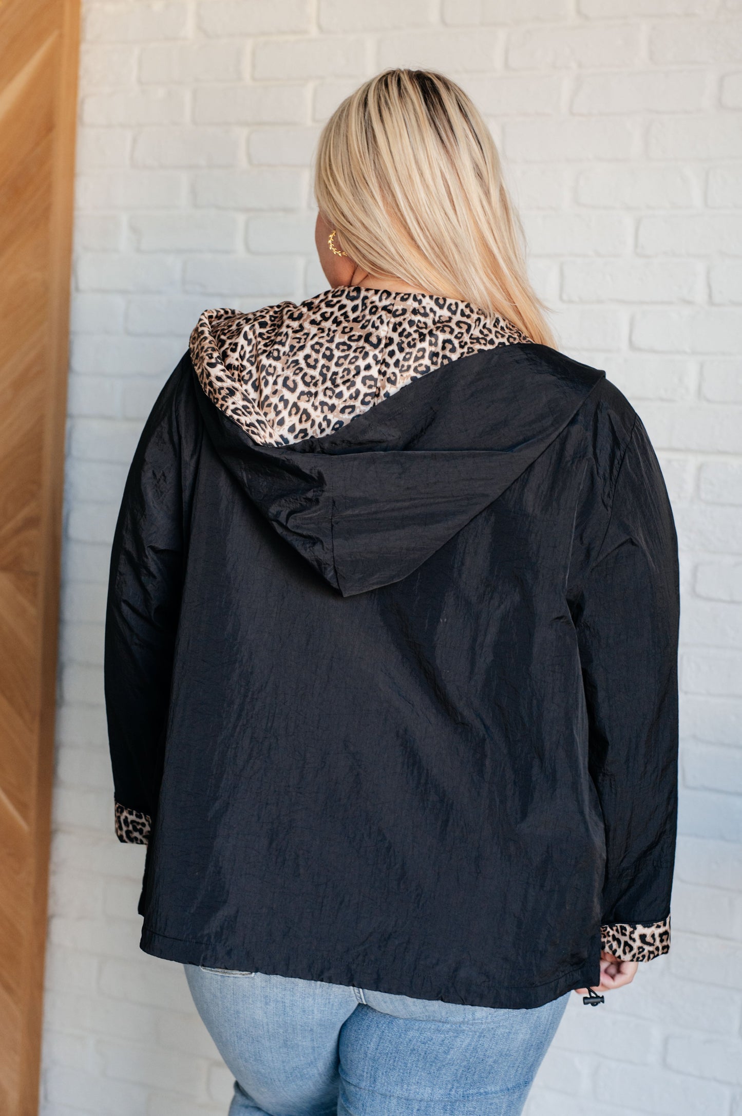 Black and leopard print Hooded Windbreaker