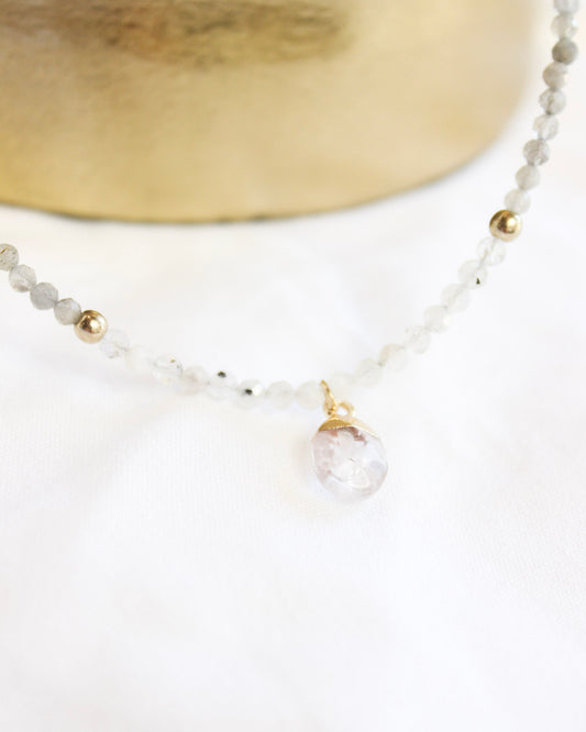 Oval Stone Charm Ball Beaded Necklace