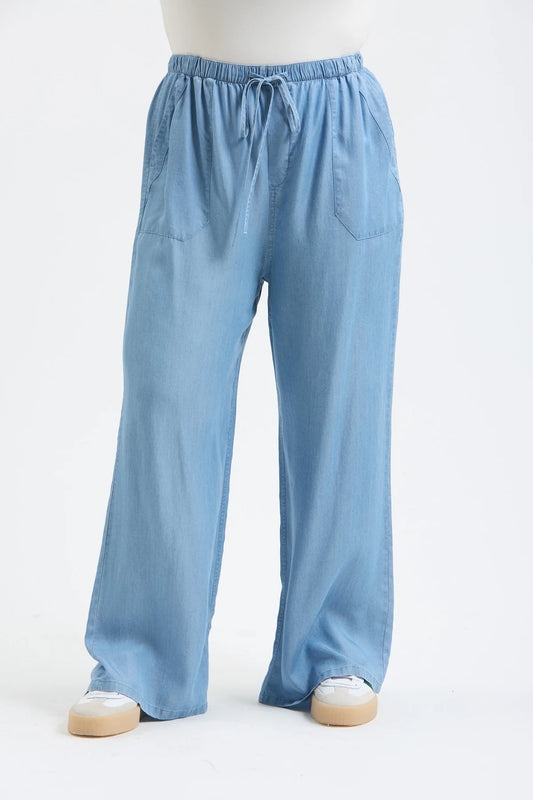 High Waisted Chambray Drawstring Pants