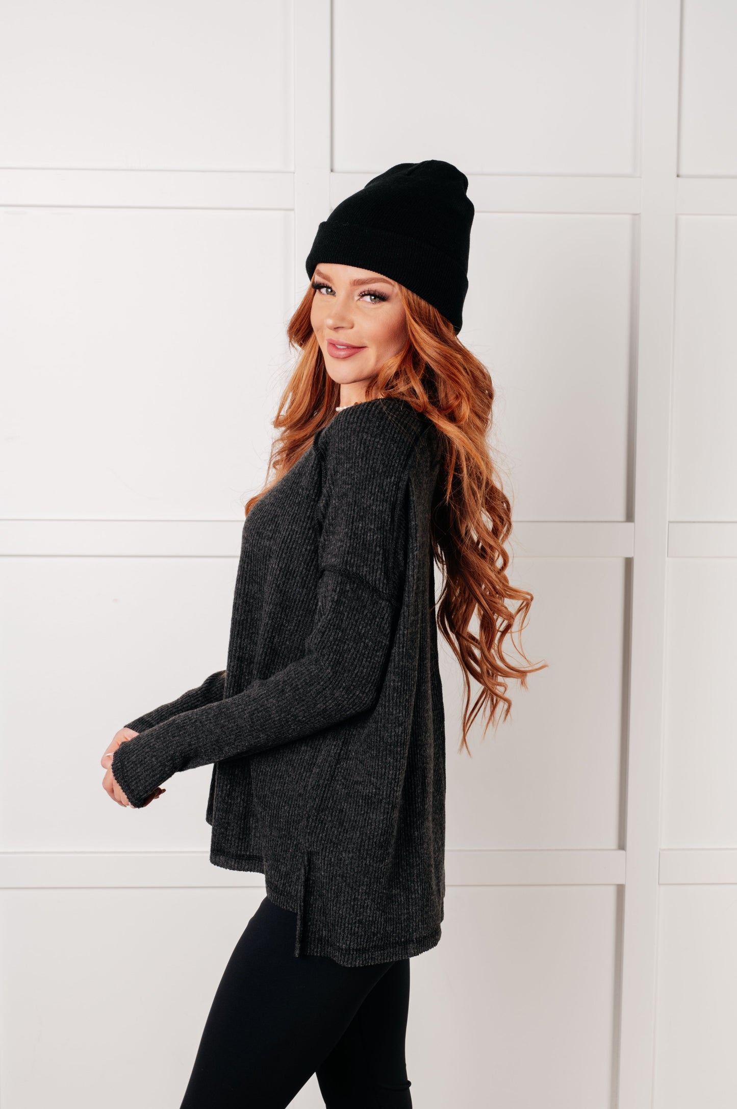 Simply Basic Ribbed Hacci Sweater in Black