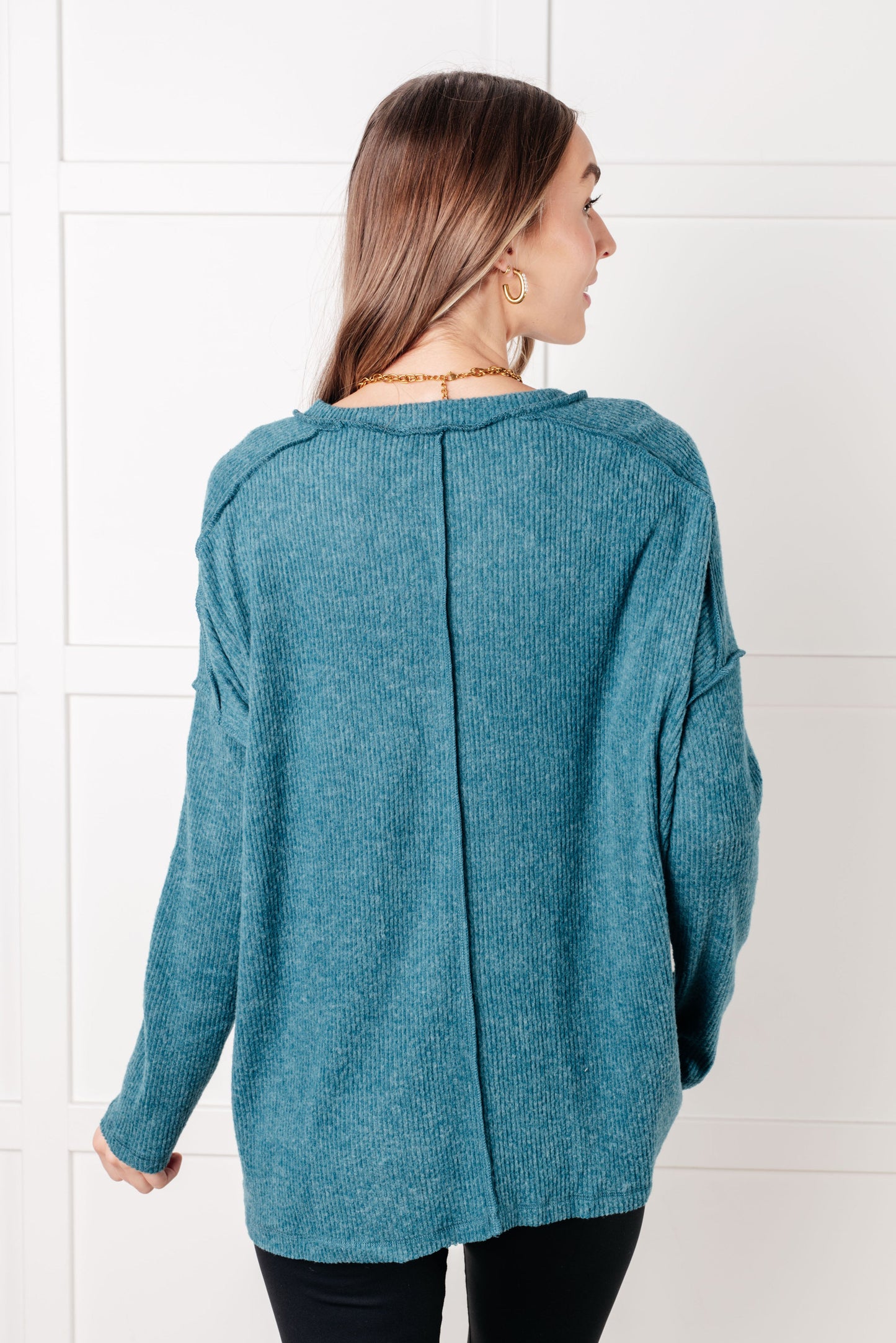 Simply Basic Ribbed Hacci Sweater in Teal