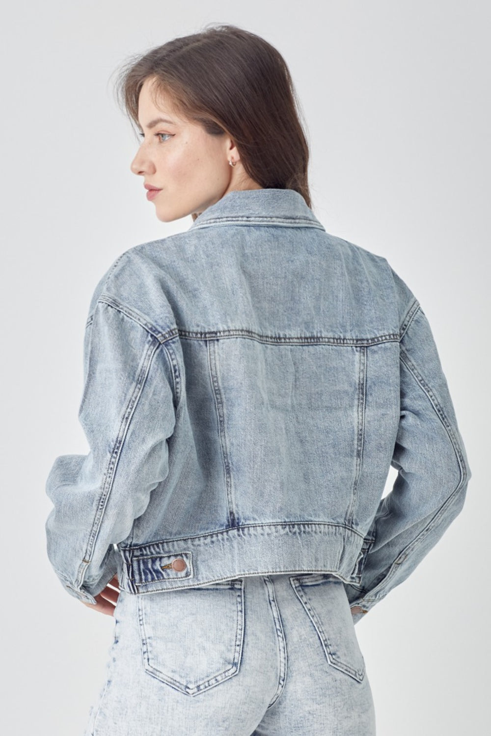 RISEN Button Down Cropped Denim Jacket - All Sizes