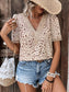 Printed V-Neck Short Sleeve Blouse - All Sizes