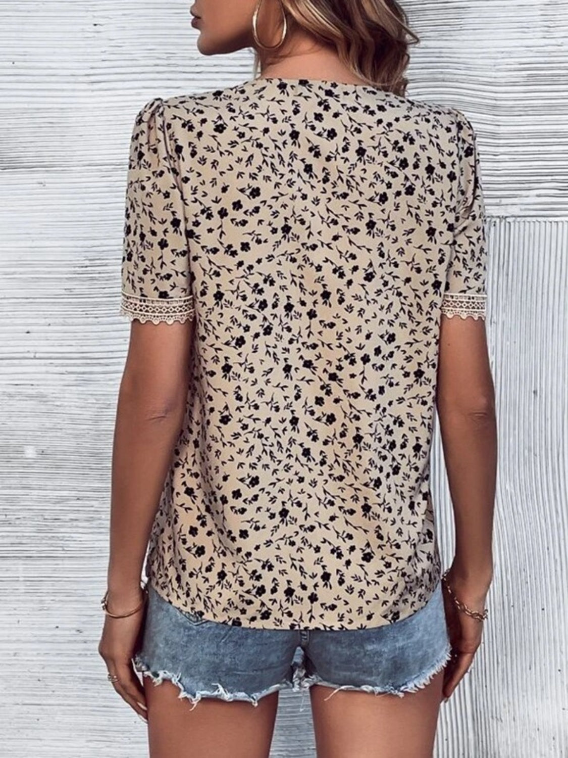 Printed V-Neck Short Sleeve Blouse - All Sizes