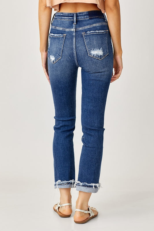 Risen High-Rise Frayed Cuffed Straight Jeans - All Sizes