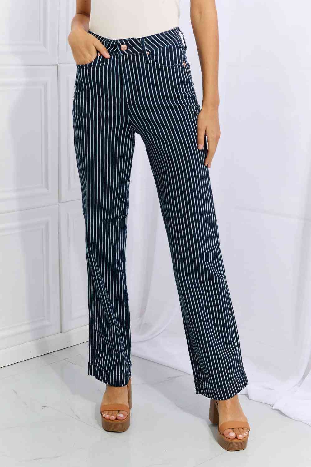 Judy Blue Cassidy High Waisted Tummy Control Striped Straight Jeans