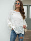 Boat Neck Lantern Sleeve Openwork Knit Top - All Sizes