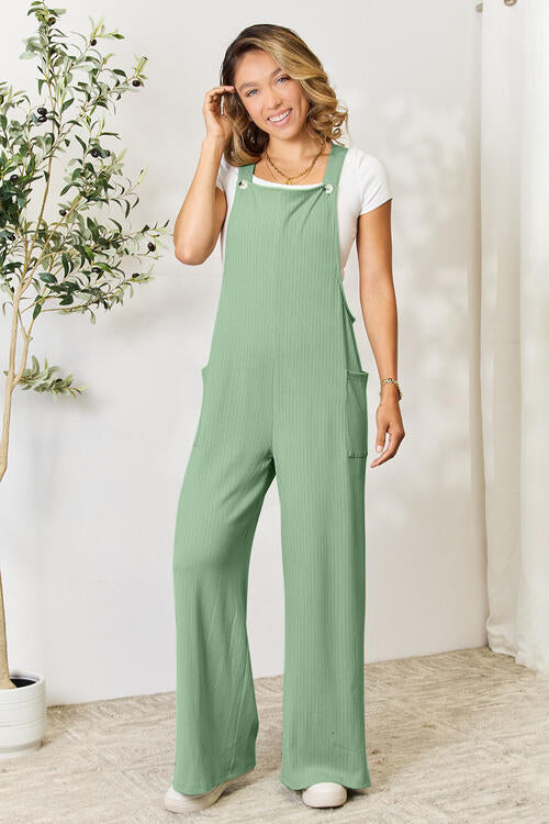 Double Take Wide Strap Overall with Pockets