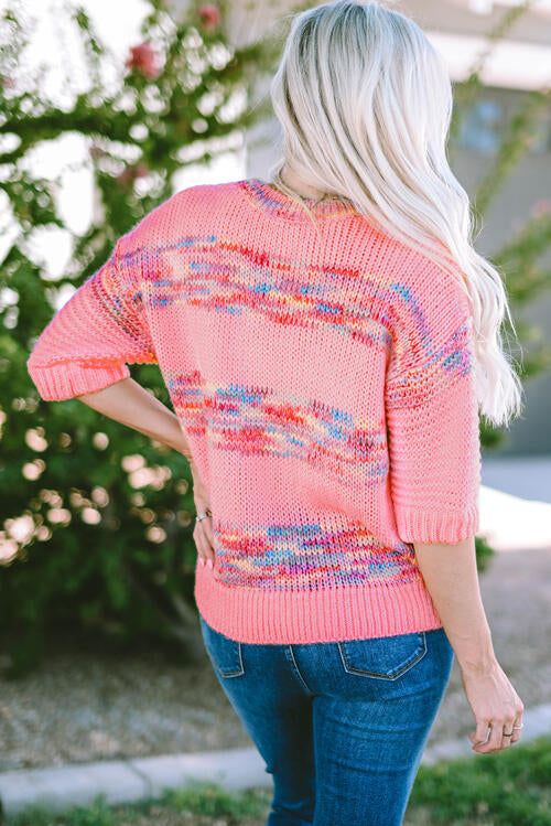 Heathered Round Neck Half Sleeve Sweater