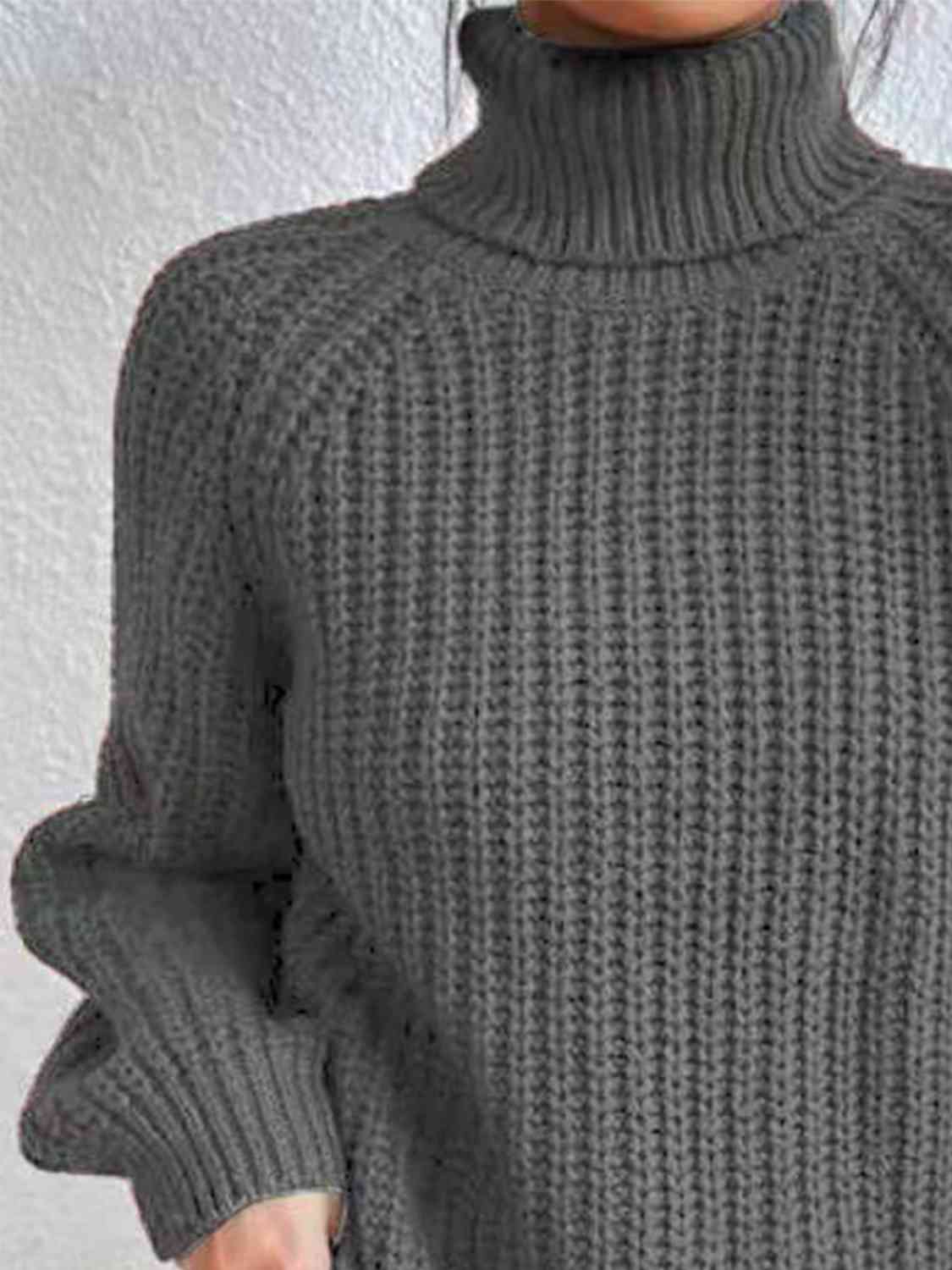 Turtleneck Rib-Knit Slit Sweater - All Sizes