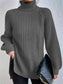 Turtleneck Rib-Knit Slit Sweater - All Sizes