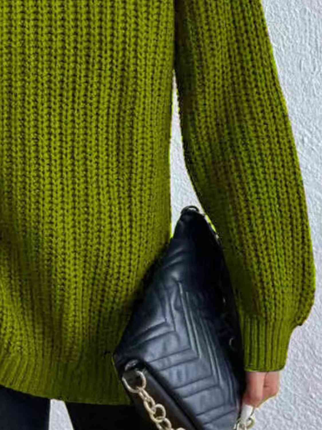 Turtleneck Rib-Knit Slit Sweater - All Sizes