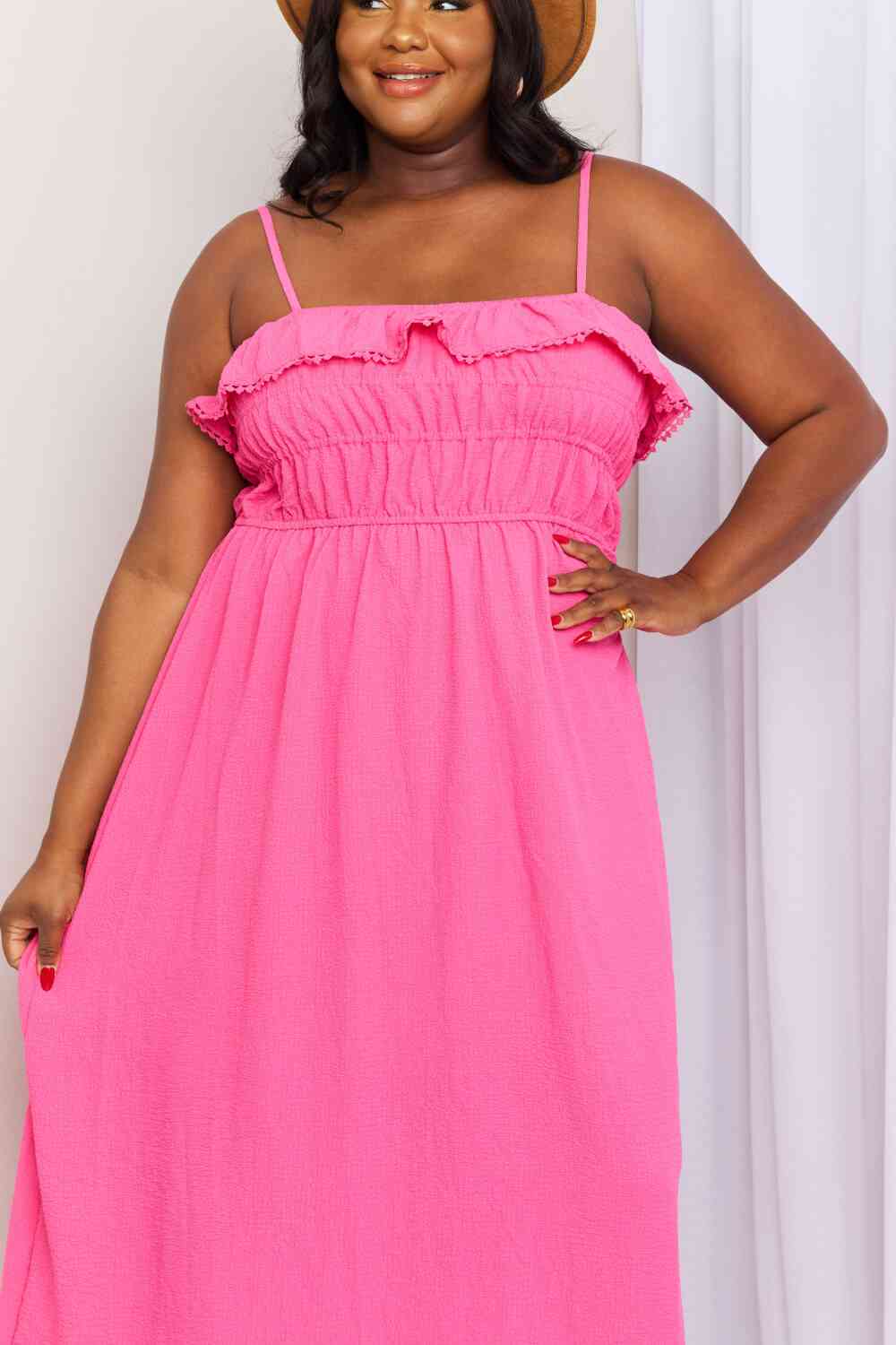 Pink Shirred Sleeveless Dress - All Sizes