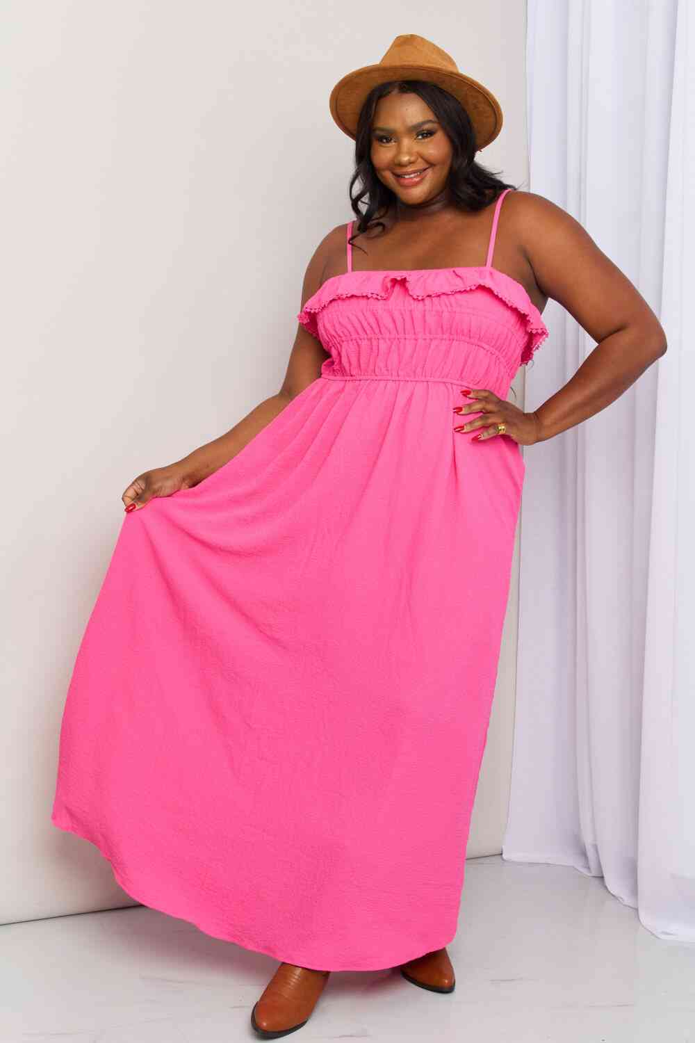 Pink Shirred Sleeveless Dress - All Sizes